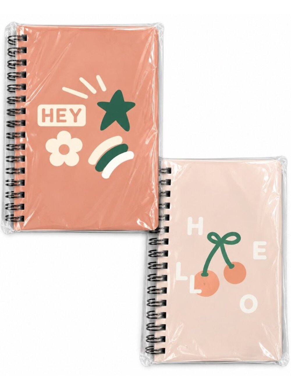 2 Pack Small Spiral Bound Weekly Undated Planners HEY/HELLO Star & Cherries